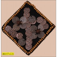 Applique Beaded with Coin Square Velvet Patch 3" Black, Pewter and Brown