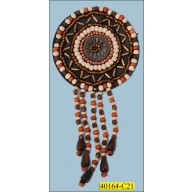 Applique Beaded Round Patch with 5 Beads String 2 1/2" Copper, Ivory and Brown