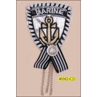 Marine Brooch with 3 Hanging Chain 3 1/2" x 2 1/4" 