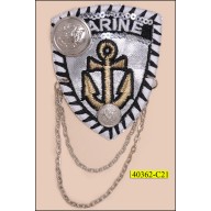 Marine Brooch with Hanging Chain 3 1/2" x 2 1/4" Silver