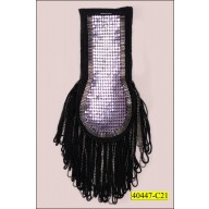 Metal Mesh Applique with Fringes 5 3/4" x 2 3/4" Black and Silver