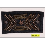 Applique Beaded with Stars and Chain on Black Felt 4" x 2" Black and Brass