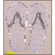 Applique Flip flops with Roses, Sequins and Pearls White and Grey