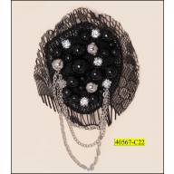 Brooch round with mesh, pearls and chain 2 1/2x2" 