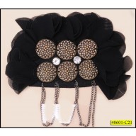 Chiffon Applique with Metal Chain Tassel 3x71/2" Black and Silver
