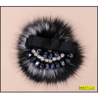 Applique with Rhinestone, Bead and Satin Ribbon with Black and White Fur 1'' around