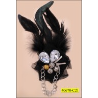 Applique with Feather, Pin and Beads Haging Chain on Black mesh
