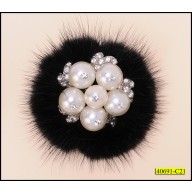 Applique with Rhinestones and Pearls in Black Fur 1'' around Black and Silver