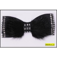 Bow Fake Fur with Ribbon Studs 3 3/4"x 1 1/2" Gunmetal and Black