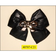 Brooch puffy poly bow with Gold S bow 4 3/8x3 7/8" Black