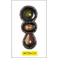 Applique 4 large stones with bead trim 1 3/8x4" Multicolor