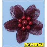 Flower 2 layer organza with pearl 3/4" Wine