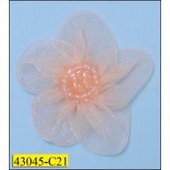 Flower organza with beads 1 1/4" peach