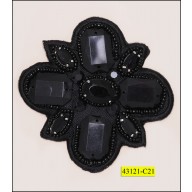 Brooch with Acrylic Faceted Stone and Beads with Pin Black