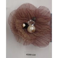 Flower Brooch w/Beads& Rstones 3" Pink