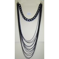 Necklace Metal Chain10Rows+Plastic Chain+ Ring Blk