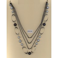 Necklace Chain w/ Pearl 9" Silver/Black