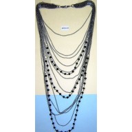 Necklace Chain Beaded w/2Lobster Claw Blk/Gunme