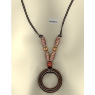 Necklace Wooden Donut Pendant w/Beaded FCord. BRN