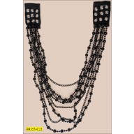 Necklace Chain+Beads onSatin 13'' Blk/Nickel