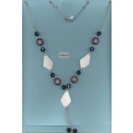 Necklace w/diamond shape &round beadsSil/Wht/Black