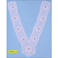 Beaded Crochet "V" Collar Applique 9 1/2" White and Ivory