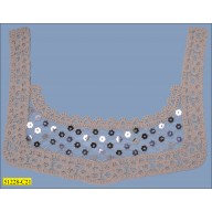 Collar Corded Applique on Mesh with Sequins in Middle 9x10" Natural