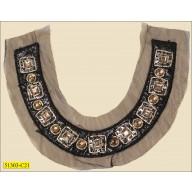 Collar Applique Beaded on Leather and on Mesh 10x7" Black and Coffee