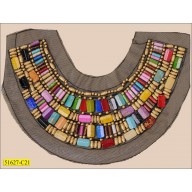 Collar Applique beaded round on mesh 10 3/4x61/2" Gold and Multicolor