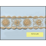 Flower and Butterfly Gold Embroidered On Net 2" Lace