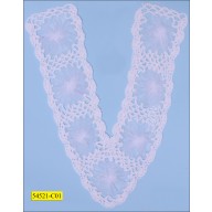 Applique Crochet "V" Neck with Mesh Flower 9 1/2" White