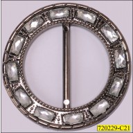 Buckle round with rectangle stones Inner Diameter 17/8 Outer Diameter 23/4 Gunmetal and Clear