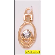 Zipper Pull Metal Round with Rhinestone 1"x1/2" Gold and Clear