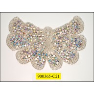 Applique Butterfly with colored rhinestones 4 1/2x2 1/2" Ivory