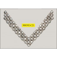 Collar Applique 'V' shape with 3 rows rhinestones 6 1/2x5 1/4" Clear