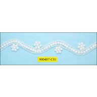Pearl wave with flowers on mesh 2 1/2" White