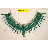 Collar Applique "U" shape beaded on White mesh 11 3/4x4 5/8" Green and Nickel