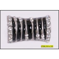 Attachment Metal Concave with Rhinestone 1 1/4"x7/8" Black and Silver