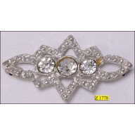 Metal Ornament with 3 Rhinestone 2 1/8"x1 1/8" Nickel and Clear