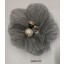 Flower Brooch w/Beads& Rstones 3" Grey