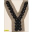 Collar Applique with Stone and Button on Mesh Y-shape 12x11" Black