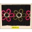 embroidered Flower on Black Fabric 5" Green and Pink