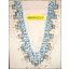 Collar Applique "V" shape beaded with rhinestones on White mesh Blue and Silver