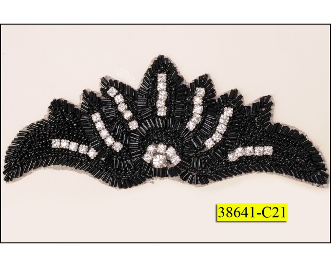 Applique wings with Beads and Rhinestones 6 1/2x2 1/2" Black and Clear