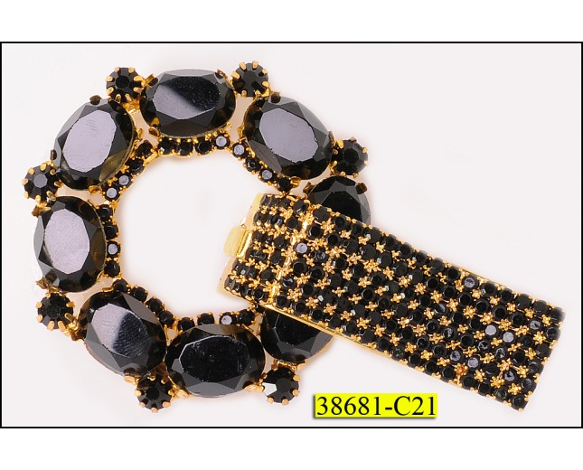 Button Male and Female with Black Rhinestone 3'' Black and Gold