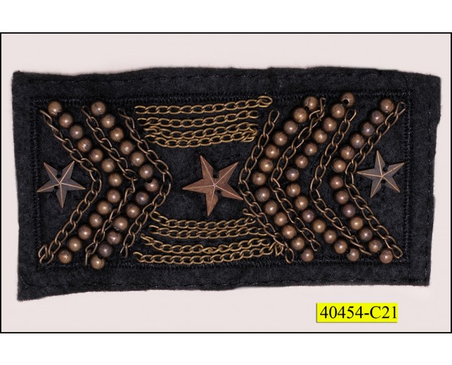 Applique Beaded with Stars and Chain on Black Felt 4" x 2" Black and Brass