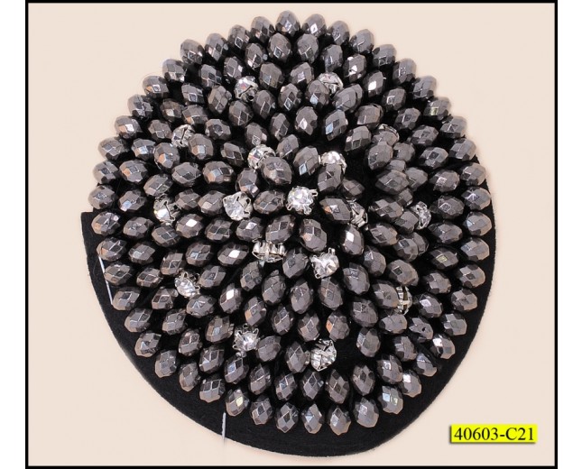 Applique Circular with Silver Beads and Rhinestones 4x2 1/2" Black