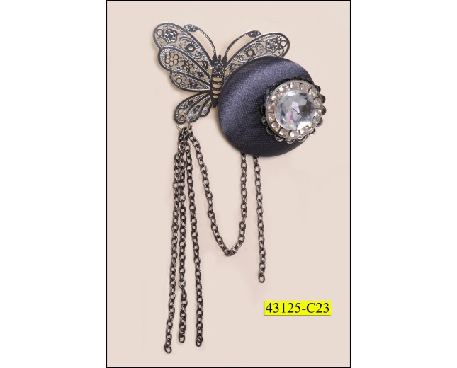 Brooch Round with Stone and Butterfly with Chain