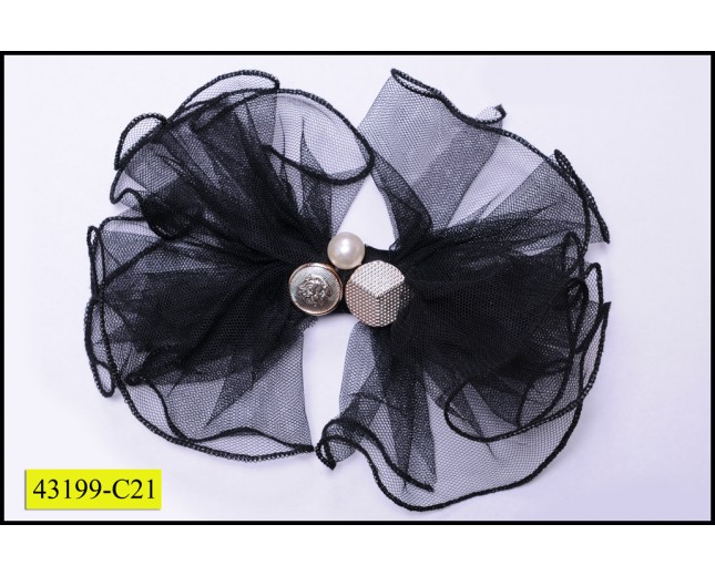 Applique Brooch Mesh Flower with beads and pearl Black and Gold