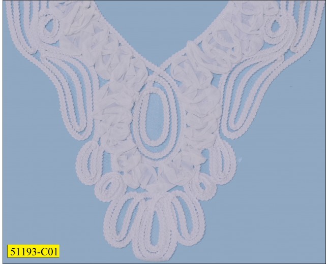 Collar Chiffon Applique "V" Shape on Mesh 11 1/2"x15" White